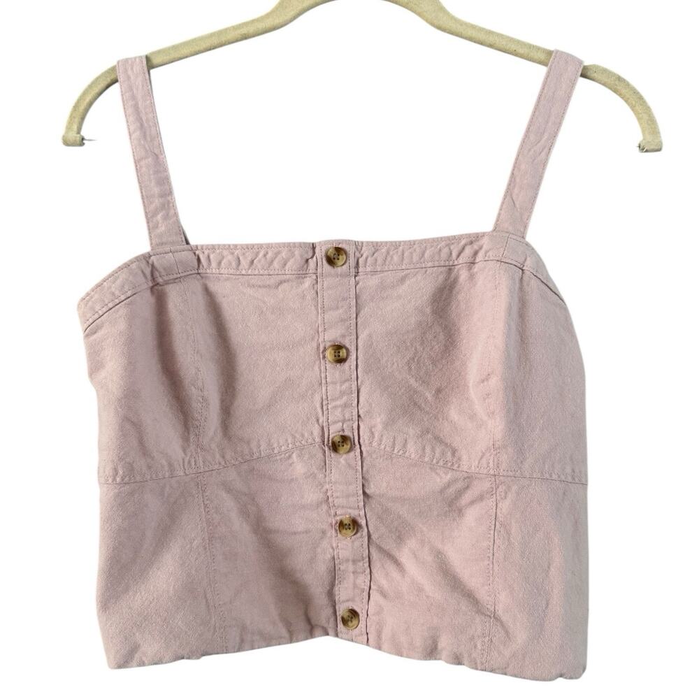 Abercrombie & Fitch Lilac Button Front Smocked Crop Top Tank Size Large - Picture 2 of 7